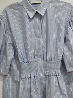 Giorgio Armani Light Blue Striped Shirred Waist Blouse